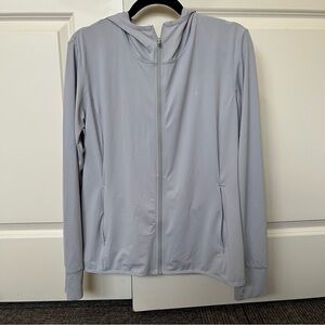 Women’s Full Zip Breathable Gray Jacket, Size Large L, hood